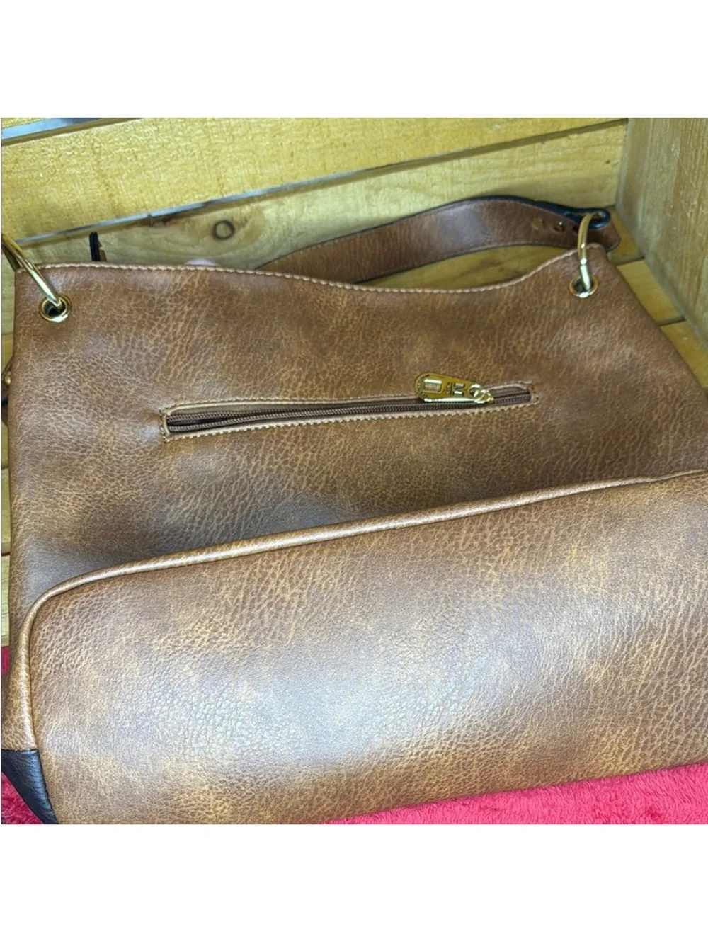 Montana West Two-Tone Brown Leather & Croc-Embossed Shoulder Bag with Gold Studs